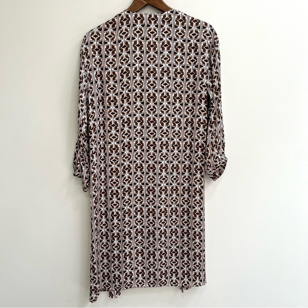 Chicos Tie-Front Drama Kimono duster satin lightweight fabric brown white S/M - Picture 5 of 10